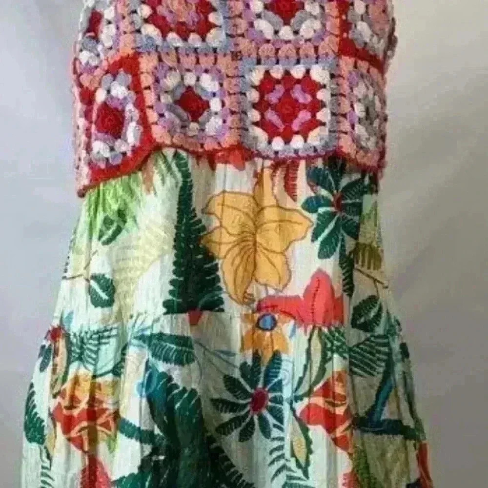Farm Rio x Anthropologie Crochet Tropical Mini Dress S Pockets - Picture 8 of 11